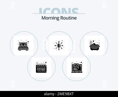 Morning Routine Glyph 5 Icon Pack Including breakfast. meat. commode