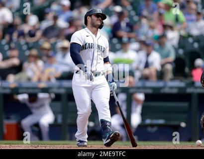 Seattle Mariners' Ty France reacts after striking out against the St. Louis  Cardinals during a baseball game, Saturday, April 22, 2023, in Seattle. (AP  Photo/John Froschauer Stock Photo - Alamy