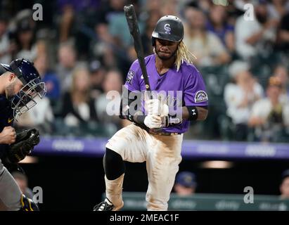 Milwaukee Brewers' Raimel Tapia reacts after hitting a home run