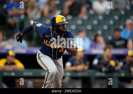 April 16, 2021: Milwaukee Brewers center fielder Jackie Bradley Jr