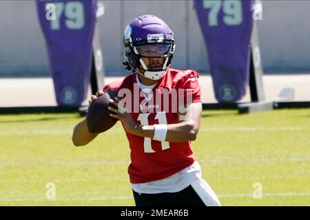 Minnesota Vikings rookies, including quarterback Kellen Mond, front right,  practice during NFL football rookie minicamp Friday, May 14, 2021, in  Eagan, Minn. (Elizabeth Flores/Star Tribune via AP Stock Photo - Alamy