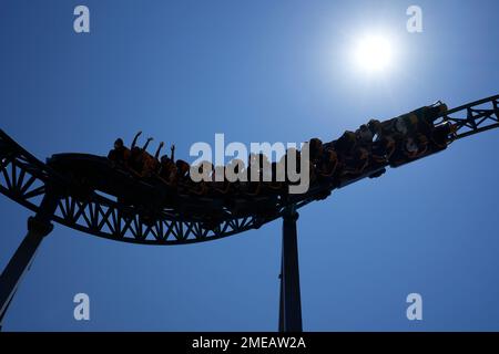 Visitors enjoy a ride on a roller coaster at Cinecitta World