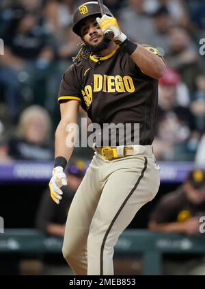 San Diego Padres right fielder Fernando Tatis Jr. (23) in the third inning  of a baseball game Wednesday, Aug. 2, 2023, in Denver. (AP Photo/David  Zalubowski Stock Photo - Alamy