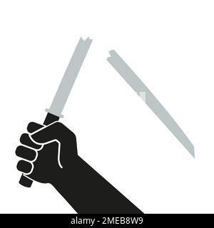 A hand holding a broken sword. Failed aggression. The enemy is defeated. Flat vector illustration isolated on white background. Stock Vector