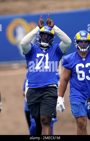 Los Angeles Rams offensive tackle Alaric Jackson (68) during a NFL  preseason game against the Las Vegas Raiders, Saturday, August 21, 2021, in  Inglewood, CA. The Raiders defeated the Rams 17-16. (jon