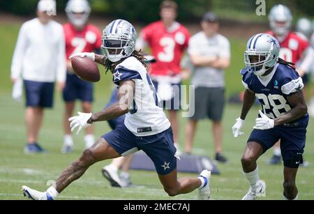 Dallas Cowboys cornerback Maurice Canady (31) holds the ball after a play  against the Philadelphia Eagles during an NFL football game in Arlington,  Texas, Monday, Sept. 27, 2021. (AP Photo/Michael Ainsworth Stock