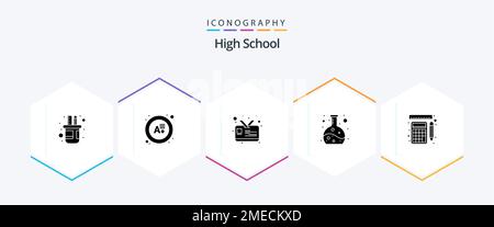 High School 25 Glyph icon pack including . rulers. id. tools. flask Stock Vector