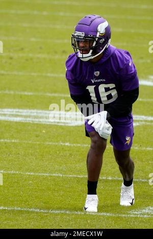 Minnesota Vikings rookie wide receiver Joe Webb, right, joins quarterbacks  Tarvaris Jackson, left, and R.J. Archer, center, during Organized Team  Activities (OTA) NFL football workouts Wednesday, May 19, 2010 in Eden  Prairie