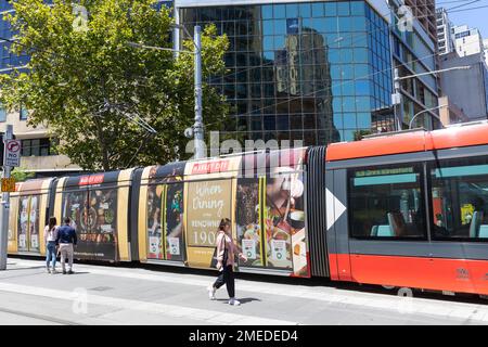 Sydney light rail train on George street in the city centre,Sydney,NSW,Australia Stock Photo