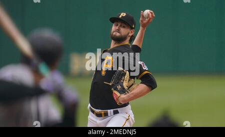 Milwaukee, WI, USA. 16th Apr, 2021. Pittsburgh Pirates starting pitcher JT  Brubaker #42 delivers a pitch during the Major League Baseball game between  the Milwaukee Brewers and the Pittsburgh Pirates at American