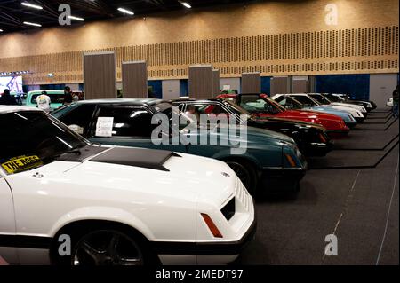 Ford Mustangs are seen during the MCM Car Show in Bogota, Colombia, the biggest auto show in latin america, on January 20, 2022. Photo by: Chepa Beltran/Long Visual Press Stock Photo