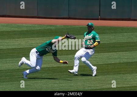 Oakland Athletics left fielder Tony Kemp catches a fly out hit by Toronto  Blue Jays' Matt Chapman during the third inning of a baseball game in  Oakland, Calif., Wednesday, July 6, 2022. (