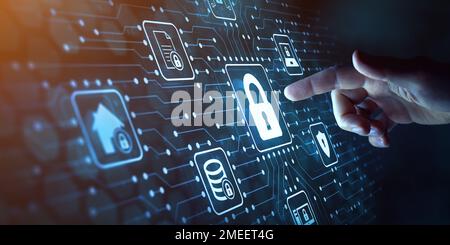 Cyber security, privacy and data storage protection. Document management system with password and encryption. Encrypted files on computer or server. F Stock Photo