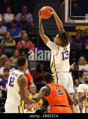 Baton Rouge, USA. 18th Jan, 2023. LSU forward Jalen Reed (13) pulls down a rebound during a college basketball game at the Pete Maravich Assembly Center in Baton Rouge, Louisiana on Wednesday, January 18, 2022. (Photo by Peter G. Forest/Sipa USA) Credit: Sipa USA/Alamy Live News Stock Photo