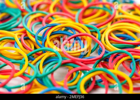 Multicolored elastic rubber bands close up Stock Photo