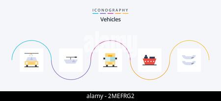 Vehicles Flat 5 Icon Pack Including . sea. Stock Vector