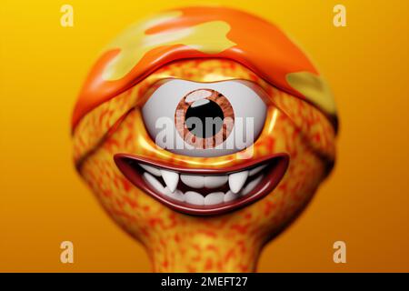 3D illustration of a scary one-eyed orange monster on a monocrome isolated background. Funny monster for kids design Stock Photo