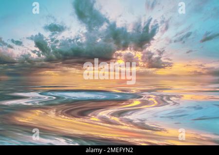 Pastel colored dusk or dawn clouds reflected on tranquil body of water Stock Photo