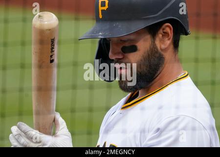 Pittsburgh Pirates' Ka'ai Tom goes to bat against the Cincinnati Reds  during a baseball game, Monday, May 10, 2021, in Pittsburgh. (AP  Photo/Keith Srakocic Stock Photo - Alamy