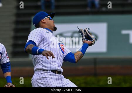 Chicago Cubs shortstop Javier Baez (9) prepares for the game against the  Colorado Rockies, June 12, 2019 in Denver. (Margaret Bowles via AP Images  Stock Photo - Alamy