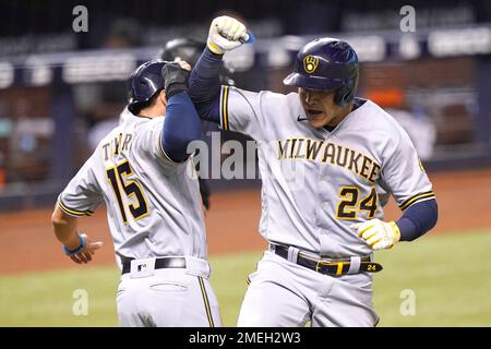 Milwaukee Brewers' Luis Urias bats during a baseball game against the Miami  Marlins, Saturday, May 14, 2022, in Miami. (AP Photo/Lynne Sladky Stock  Photo - Alamy