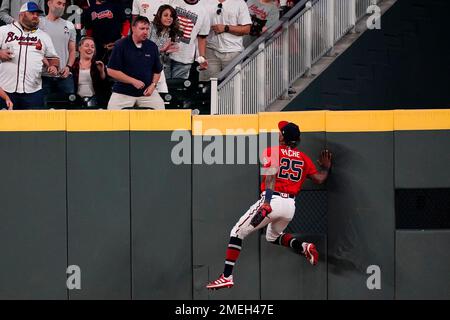 Atlanta Braves center fielder Cristian Pache catches a fly ball