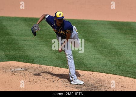 This is a 2021 photo of Angel Perdomo of the Milwaukee Brewers baseball  team. This image reflects the Milwaukee Brewers active roster as of  Wednesday, Feb. 24, 2021 when this image was