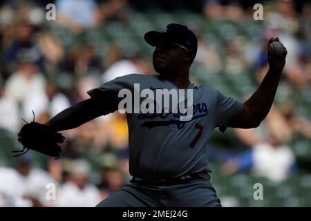 Los Angeles, United States. 16th June, 2022. LOS ANGELES, CALIFORNIA, USA -  JUNE 16: Mexican professional baseball pitcher Julio Ur'as (Julio Urias)  arrives at the Los Angeles Dodgers Foundation (LADF) Annual Blue