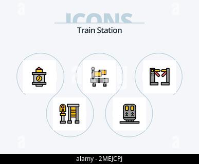 Train Station Line Filled Icon Pack 5 Icon Design. pin. location. room. underground. control Stock Vector