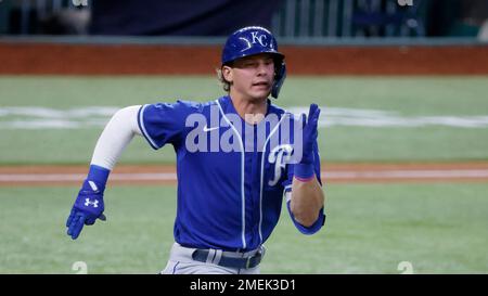 This is a 2021 photo of Bobby Witt Jr. of the Kansas City Royals baseball  team. This image reflects the Kansas City Royals active roster as of  Wednesday, Feb. 24, 2021 when