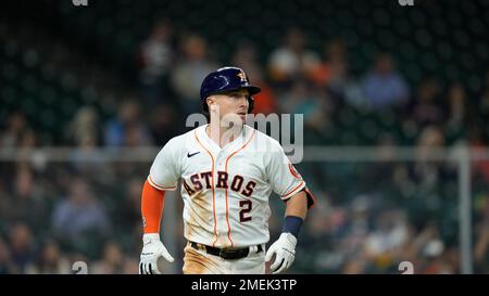 Houston Astros' Alex Bregman runs up the first base line against the Miami  Marlins during the fourth inning of a baseball game Saturday, June 11,  2022, in Houston. (AP Photo/David J. Phillip