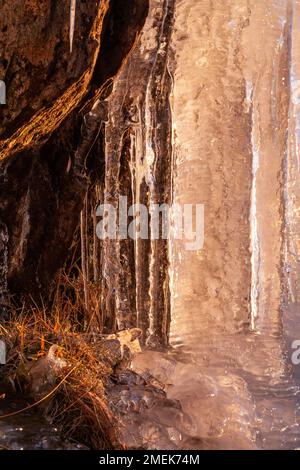 Frozen waterfall in Snowdonia, North Wales Stock Photo