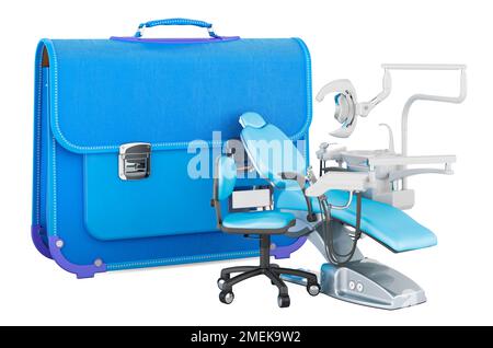 Dental chair with schoolbag, 3D rendering isolated on white background Stock Photo