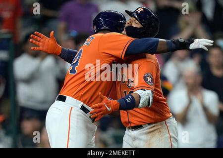 Yuli Gurriel of the Houston Astros hugs Yordan Alvarez after hitting  News Photo - Getty Images