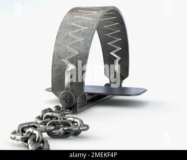 https://l450v.alamy.com/450v/2mekf4p/an-open-metal-animal-hunting-trap-attached-to-the-ground-with-a-metal-chain-on-an-isolated-studio-background-3d-render-2mekf4p.jpg