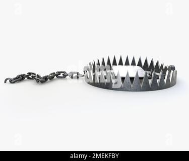 https://l450v.alamy.com/450v/2mekfby/an-open-metal-animal-hunting-trap-attached-to-the-ground-with-a-metal-chain-on-an-isolated-studio-background-3d-render-2mekfby.jpg