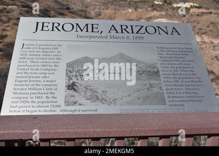 Jerome, AZ. U.S.A. May 18, 2018. A National Historical Landmark 1967, Jerome’s Cleopatra hill tunnel/open pit copper mining boom 1890s to bust 1950s. Stock Photo