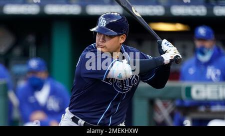 Tampa Bay Rays' Yoshi Tsutsugo hits into a fielder's choice during