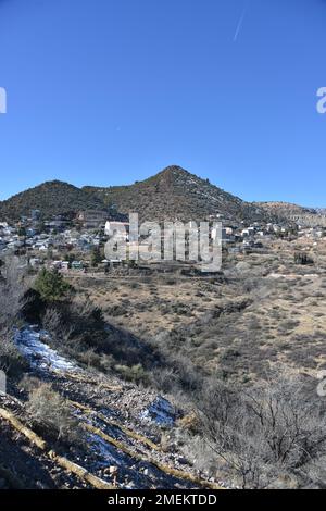 Jerome, AZ. U.S.A. May 18, 2018. A National Historical Landmark 1967, Jerome’s Cleopatra hill tunnel/open pit copper mining boom 1890s to bust 1950s. Stock Photo