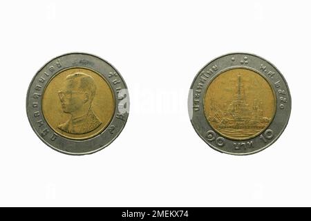 10 baht coin Thailand, studio shot against white background Stock Photo