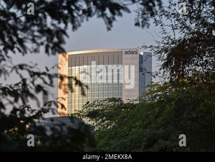 View of Adani corporate office building in Ahmedabad. Adani is a multinational conglomerate founded by its Chairman Gautam Adani conducting diversified business across the world. Stock Photo