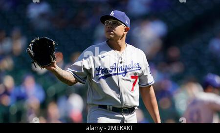 Los Angeles Dodgers pitcher Julio Urias (7) pitches the ball during an MLB  regular season game against the San Francisco Giants, Tuesday, May 3, 2022  Stock Photo - Alamy