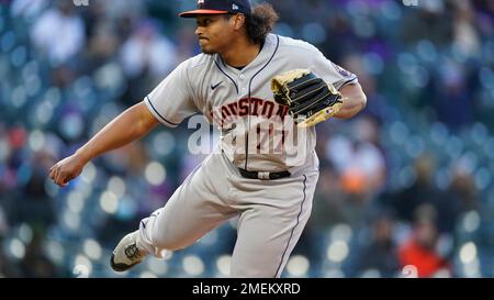 Houston Astros starting pitcher Luis Garcia (77) pitches during the second  inning of the MLB game between the Houston Astros and the Detroit Tigers on  Stock Photo - Alamy