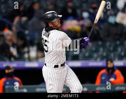 Colorado Rockies first baseman C.J. Cron (25) in the first inning of a  baseball game Wednesday, July 27, 2022, in Denver. (AP Photo/David  Zalubowski Stock Photo - Alamy