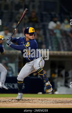 Milwaukee Brewers' Luis Urias of a baseball game against the San Diego  Padres Monday, April 19, 2021, in San Diego. (AP Photo/Gregory Bull Stock  Photo - Alamy