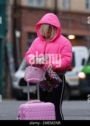 Isla Bryson, 31, formerly known as Adam Graham, from Clydebank, West Dunbartonshire, arrives at the High Court in Glasgow. Following a six-day trial at the High Court a jury has found the transgender woman guilty of raping two women when she was a man: one in Clydebank in 2016 and one in Drumchapel, Glasgow, in 2019. Picture date: Monday January 23, 2023. Stock Photo