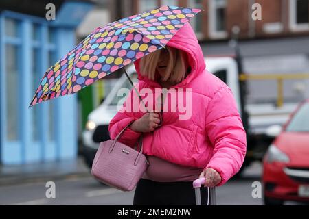 Isla Bryson, 31, formerly known as Adam Graham, from Clydebank, West Dunbartonshire, arrives at the High Court in Glasgow. Following a six-day trial at the High Court a jury has found the transgender woman guilty of raping two women when she was a man: one in Clydebank in 2016 and one in Drumchapel, Glasgow, in 2019. Picture date: Monday January 23, 2023. Stock Photo