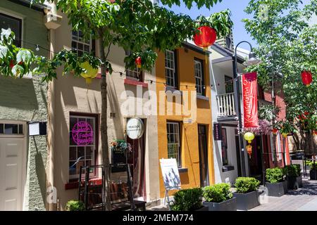 Kensington street in Chippendale Sydney with Chinese lanterns and small restaurants,NSW,Australia Stock Photo