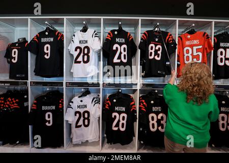 Cincinnati Bengals new NFL football uniforms are unveiled at Paul Brown  Stadium in Cincinnati, Monday, April 19, 2021. (AP Photo/Aaron Doster Stock  Photo - Alamy