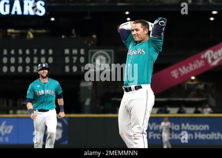 Seattle Mariners' Ty France reacts after striking out against the St. Louis  Cardinals during a baseball game, Saturday, April 22, 2023, in Seattle. (AP  Photo/John Froschauer Stock Photo - Alamy